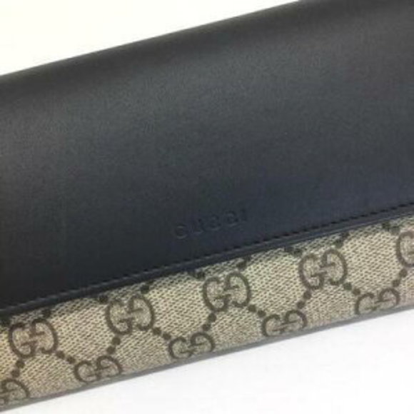 Gucci Leather GG Supreme Long Tri Black Brown Wallet Beige - Picture 5 of 7